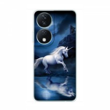 Чехол с принтом для Huawei Honor X7b - (на черном) (AlphaPrint) Единорог в лесу - купить на Floy.com.ua