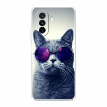 Чехол с принтом для Huawei Nova Y70 - (на черном) (AlphaPrint) Кот в очках - купить на Floy.com.ua
