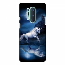 Чехол с принтом для OnePlus 8 Pro - (на черном) (AlphaPrint) Единорог в лесу - купить на Floy.com.ua