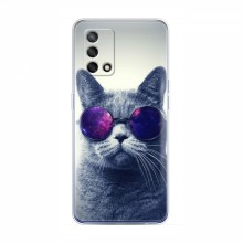 Чехол с принтом для OPPO A74 - (на черном) (AlphaPrint) Кот в очках - купить на Floy.com.ua