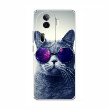 Чехол с принтом для OPPO Reno 11 Pro 5G - (на черном) (AlphaPrint) Кот в очках - купить на Floy.com.ua