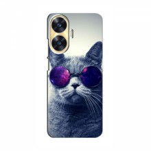 Чехол с принтом для RealMe C55 - (на черном) (AlphaPrint) Кот в очках - купить на Floy.com.ua