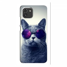 Чехол с принтом для Samsung Galaxy A03 (A035) - (на черном) (AlphaPrint) Кот в очках - купить на Floy.com.ua