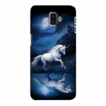 Чехол с принтом для Samsung J6 Plus, J6 Плюс 2018 (J610) - (на черном) (AlphaPrint) Единорог в лесу - купить на Floy.com.ua