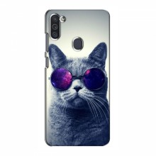 Чехол с принтом для Samsung Galaxy M11 - (на черном) (AlphaPrint) Кот в очках - купить на Floy.com.ua