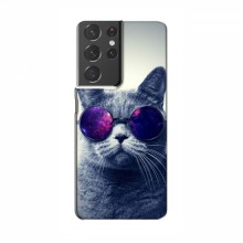 Чехол с принтом для Samsung Galaxy S21 Plus - (на черном) (AlphaPrint) Кот в очках - купить на Floy.com.ua