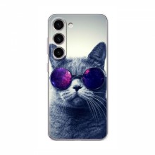 Чехол с принтом для Samsung Galaxy S24 - (на черном) (AlphaPrint) Кот в очках - купить на Floy.com.ua