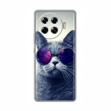 Чехол с принтом для TECNO Spark 20 Pro Plus - (на черном) (AlphaPrint) Кот в очках - купить на Floy.com.ua