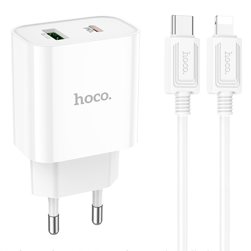 СЗУ HOCO C80A Plus Rapido PD20W+QC3.0 (1Type-C/1USB) + Type-C to Lightning