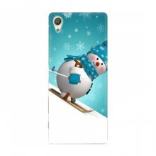 Новогодние Чехлы для Sony Xperia X (VPrint) Снеговик на лыжах - купить на Floy.com.ua