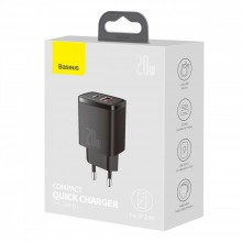 СЗУ Baseus Compact Quick Charger 20W QC+ PD (Type-C + 1USB) (CCXJ-B) - купить на Floy.com.ua