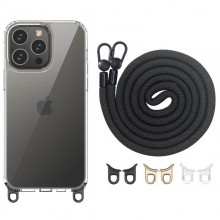 Чехол TPU Transparent with Straps для Apple iPhone 15 Pro Max (6.7") Black - купить на Floy.com.ua