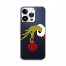 Зимние Чехлы для Apple 16 Pro Max - прозрачный фон Гринч с игрушкой - купить на Floy.com.ua