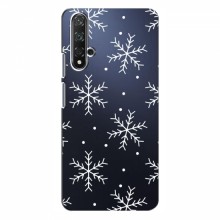 Зимние Чехлы для Huawei Nova 5T - прозрачный фон Белые снежинки - купить на Floy.com.ua