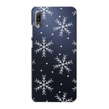 Зимние Чехлы для Huawei Y6 2019 - прозрачный фон Белые снежинки - купить на Floy.com.ua