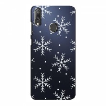 Зимние Чехлы для Huawei Y7 2019 - прозрачный фон Белые снежинки - купить на Floy.com.ua