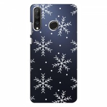 Зимние Чехлы для Huawei P30 Lite / Nova 4e - прозрачный фон Белые снежинки - купить на Floy.com.ua
