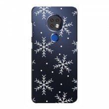 Зимние Чехлы для Nokia 6.2 (2019) - прозрачный фон Белые снежинки - купить на Floy.com.ua