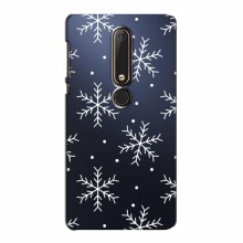Зимние Чехлы для Nokia 6 2018 - прозрачный фон Белые снежинки - купить на Floy.com.ua