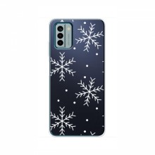 Зимние Чехлы для Nokia G22 - прозрачный фон Белые снежинки - купить на Floy.com.ua