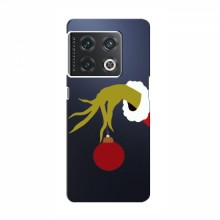 Зимние Чехлы для OnePlus 10 Pro - прозрачный фон Гринч с игрушкой - купить на Floy.com.ua