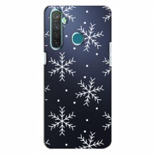 Зимние Чехлы для RealMe 5 Pro - прозрачный фон Белые снежинки - купить на Floy.com.ua