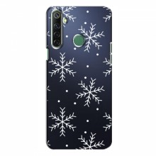 Зимние Чехлы для RealMe 6i - прозрачный фон Белые снежинки - купить на Floy.com.ua