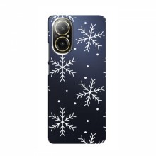 Зимние Чехлы для RealMe C67 - прозрачный фон Белые снежинки - купить на Floy.com.ua
