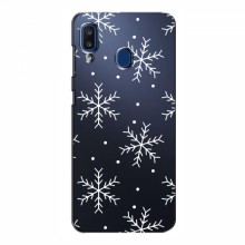 Зимние Чехлы для Samsung Galaxy A20 2019 (A205F) - прозрачный фон Белые снежинки - купить на Floy.com.ua