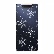 Зимние Чехлы для Samsung Galaxy A80 2019 ( A805F ) - прозрачный фон Белые снежинки - купить на Floy.com.ua