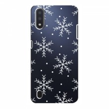Зимние Чехлы для Samsung Galaxy A01 (A015) - прозрачный фон Белые снежинки - купить на Floy.com.ua