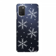 Зимние Чехлы для Samsung Galaxy A03s - прозрачный фон Белые снежинки - купить на Floy.com.ua