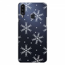 Зимние Чехлы для Samsung Galaxy A20s (A207) - прозрачный фон Белые снежинки - купить на Floy.com.ua