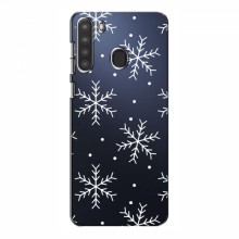 Зимние Чехлы для Samsung Galaxy A21 (A215) - прозрачный фон Белые снежинки - купить на Floy.com.ua