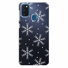 Зимние Чехлы для Samsung Galaxy A21s - прозрачный фон Белые снежинки - купить на Floy.com.ua