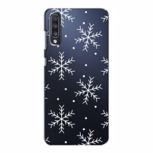Зимние Чехлы для Samsung Galaxy A70 2019 (A705F) - прозрачный фон Белые снежинки - купить на Floy.com.ua