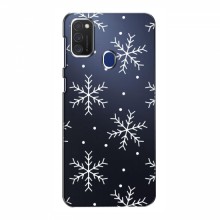 Зимние Чехлы для Samsung Galaxy M21s - прозрачный фон Белые снежинки - купить на Floy.com.ua