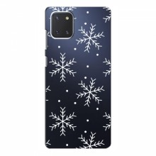 Зимние Чехлы для Samsung Galaxy Note 10 Lite - прозрачный фон Белые снежинки - купить на Floy.com.ua