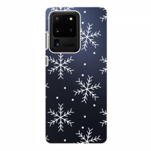 Зимние Чехлы для Samsung Galaxy S20 Ultra - прозрачный фон Белые снежинки - купить на Floy.com.ua