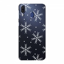 Зимние Чехлы для Samsung Galaxy M20 - прозрачный фон Белые снежинки - купить на Floy.com.ua