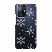 Зимние Чехлы для Xiaomi 11T - прозрачный фон Белые снежинки - купить на Floy.com.ua
