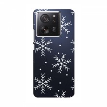 Зимние Чехлы для Xiaomi 13T - прозрачный фон Белые снежинки - купить на Floy.com.ua