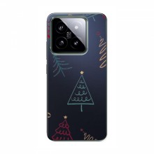 Зимние Чехлы для Xiaomi 14 Pro - прозрачный фон Рождественские елки - купить на Floy.com.ua