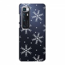 Зимние Чехлы для Xiaomi Mi 10 Ultra - прозрачный фон Белые снежинки - купить на Floy.com.ua