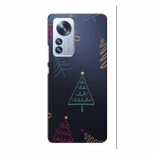 Зимние Чехлы для Xiaomi 12 Lite - прозрачный фон Рождественские елки - купить на Floy.com.ua