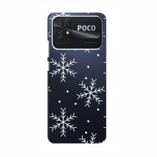 Зимние Чехлы для Xiaomi POCO C40 - прозрачный фон Белые снежинки - купить на Floy.com.ua