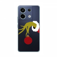 Зимние Чехлы для Xiaomi POCO X6 5G - прозрачный фон Гринч с игрушкой - купить на Floy.com.ua