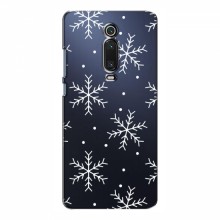 Зимние Чехлы для Xiaomi Mi 9T Pro - прозрачный фон Белые снежинки - купить на Floy.com.ua