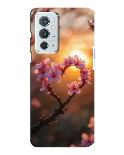 Чехол для OnePlus 9RT с картинкой «Розовый цвет сердце на фоне заката»