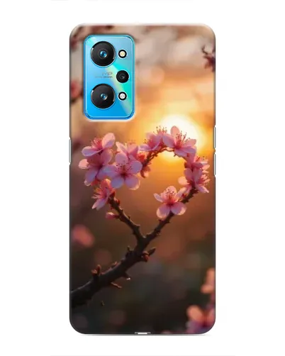 Чехол для Realme GT Neo 2 с картинкой «Розовый цвет сердце на фоне заката»